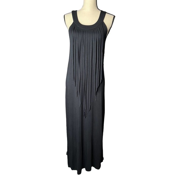NEW Kensie Maxi Halter Dress Size S in Black with Long Fringe at Front Neckline - Picture 1 of 7